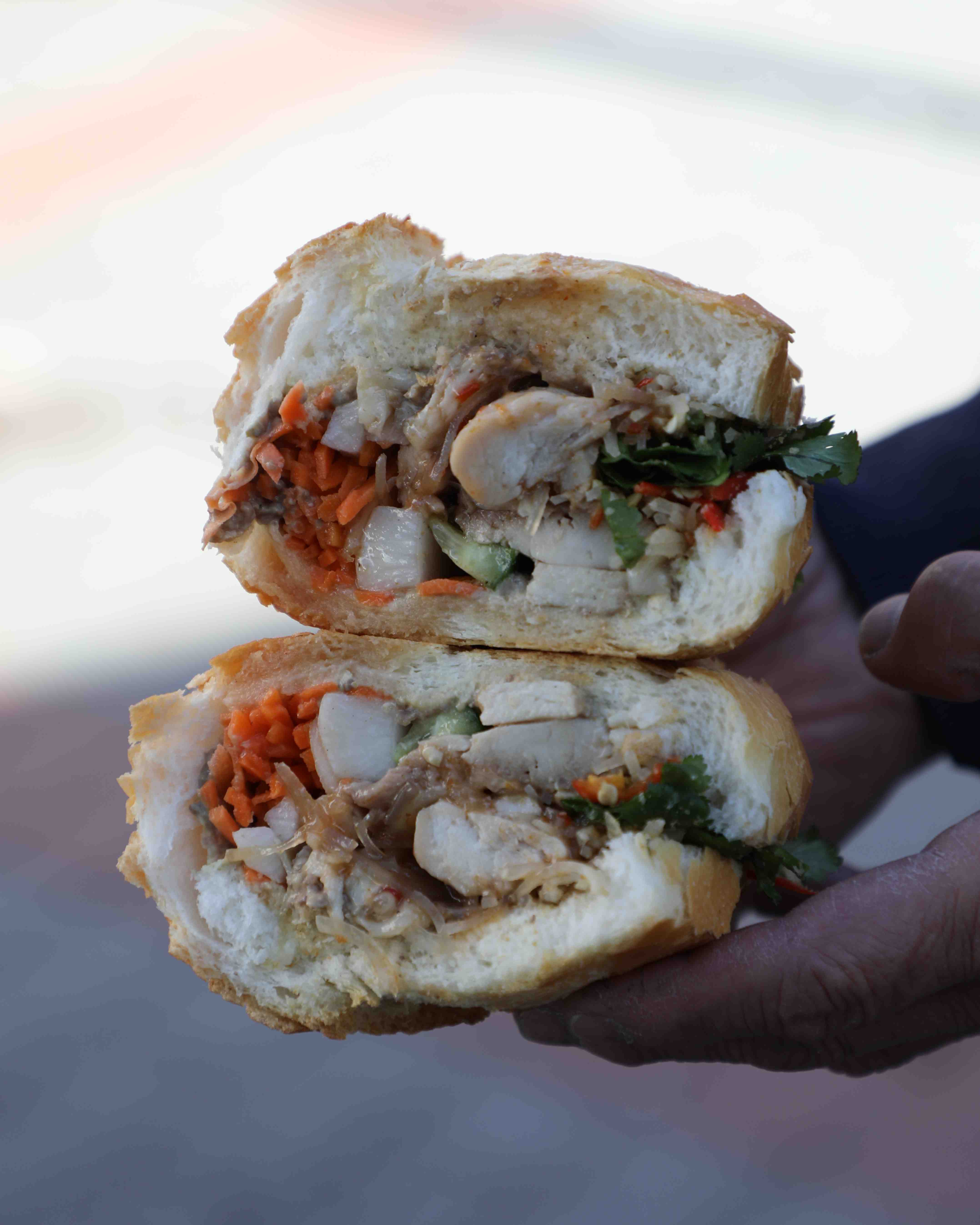 A freshly made bánh mì from KK Bakery