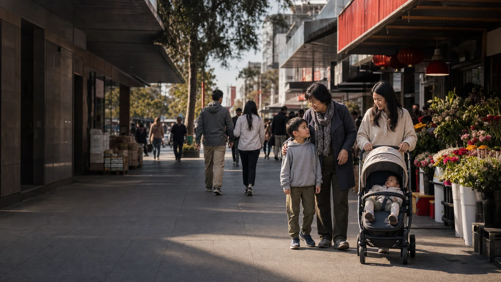 Several generations walking together in Cabramatta today