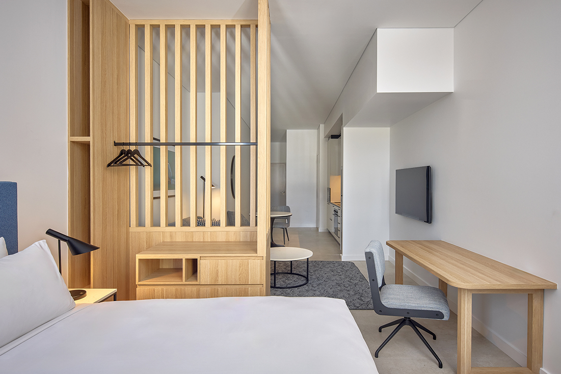 A contemporary studio suite at Meriton Suites Liverpool